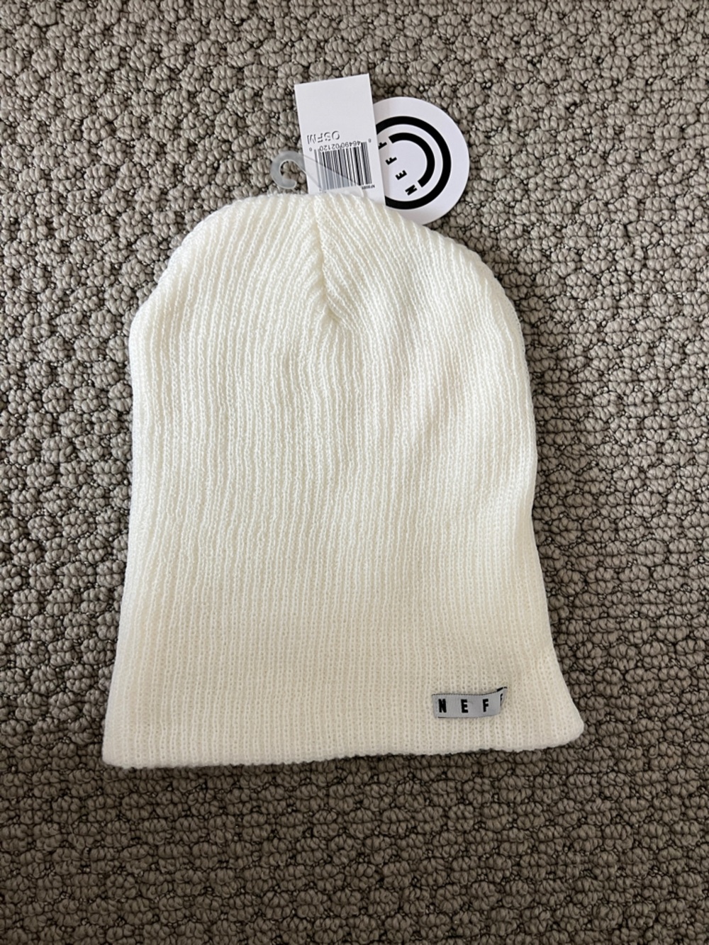 Neff Cream Knit Beanie with black logo - one size